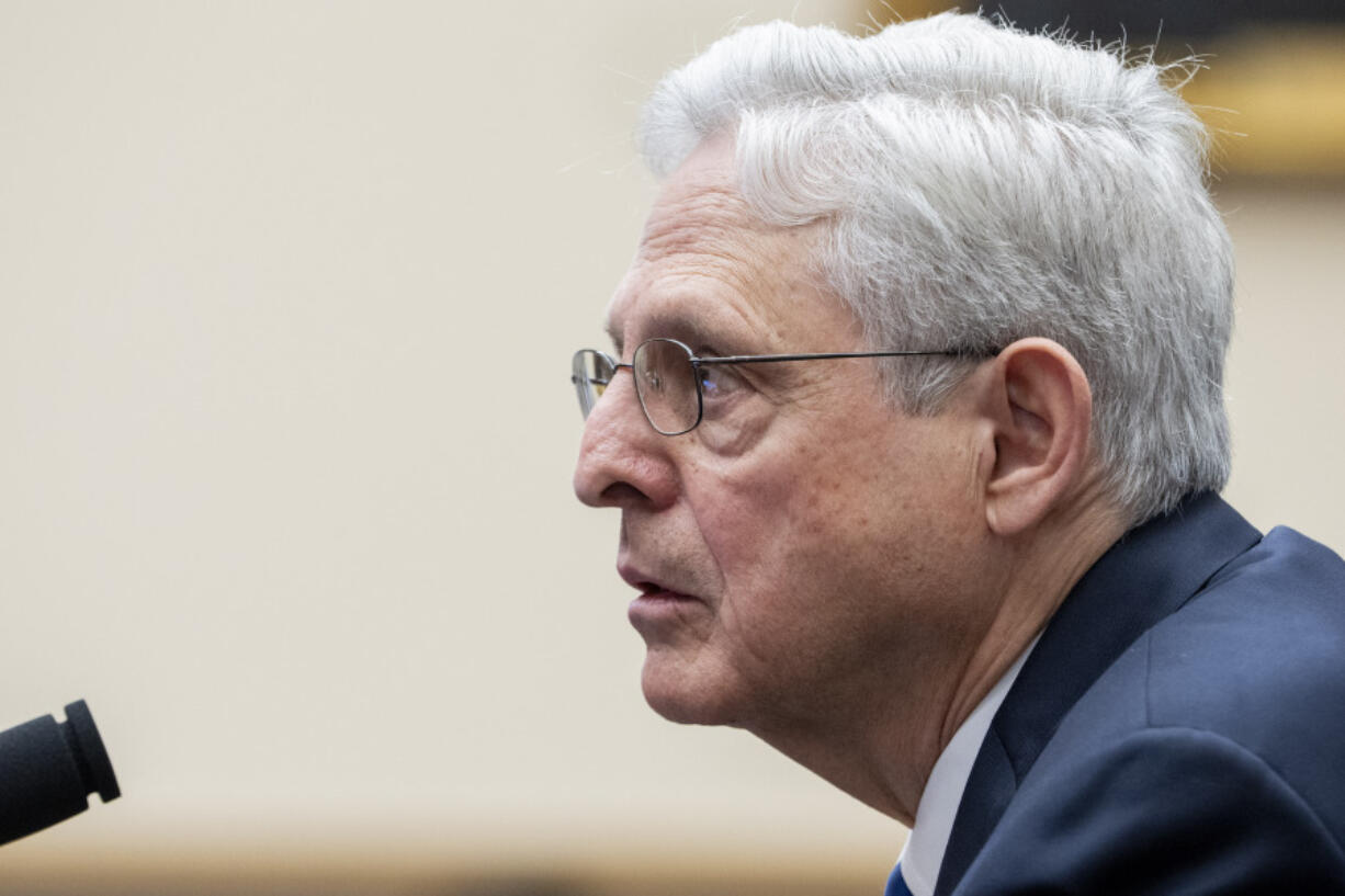 FILE - Attorney General Merrick Garland answers a question from Rep. Jim Jordan, R-Ohio, while testifying during a House Judiciary Committee hearing on the Department of Justice, June 4, 2024, on Capitol Hill in Washington. The House is expected to vote on a resolution holding Attorney General Merrick Garland in contempt of Congress for refusing to turn over audio of President Joe Biden&rsquo;s interview in his classified documents case.