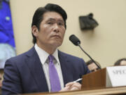 FILE - Department of Justice Special Counsel Robert Hur listens during a House Judiciary Committee hearing, March 12, 2024, on Capitol Hill in Washington.The Justice Department says its concerned that releasing audio of President Joe Biden&rsquo;s interview with a special counsel about his handling of classified documents could lead to deepfakes that trick Americans.