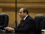 Egyptian President Abdel Fattah el-Sissi attends a meeting with Chinese President Xi Jinping at the Great Hall of the People in Beijing, China, Wednesday May 29, 2024.