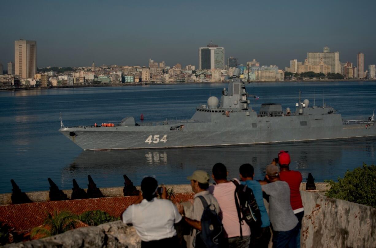 FILE - Russian Navy Admiral Gorshkov frigate arrives at the port of Havana, Cuba, June 24, 2019. Cuban officials announced on June 6, 2024, that four Russian warships, including the Gorshkov, will arrive in Havana starting June 12.