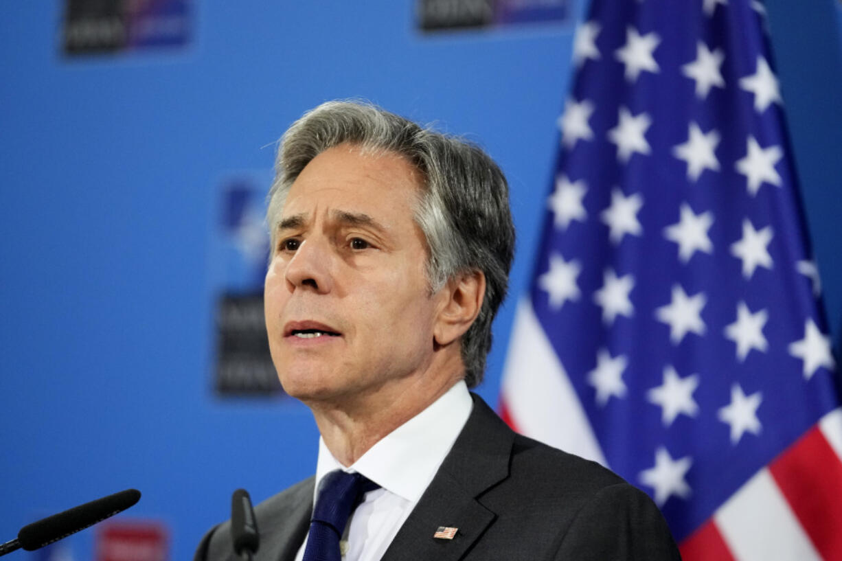 United States Secretary of State Antony Blinken speaks during a media conference after a meeting of NATO foreign ministers at the Czernin Palace, in Prague, Friday, May 31, 2024.