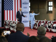 President Joe Biden and Vice President Kamala Harris wave at a campaign event at Girard College, Wednesday, May 29, 2024, in Philadelphia.