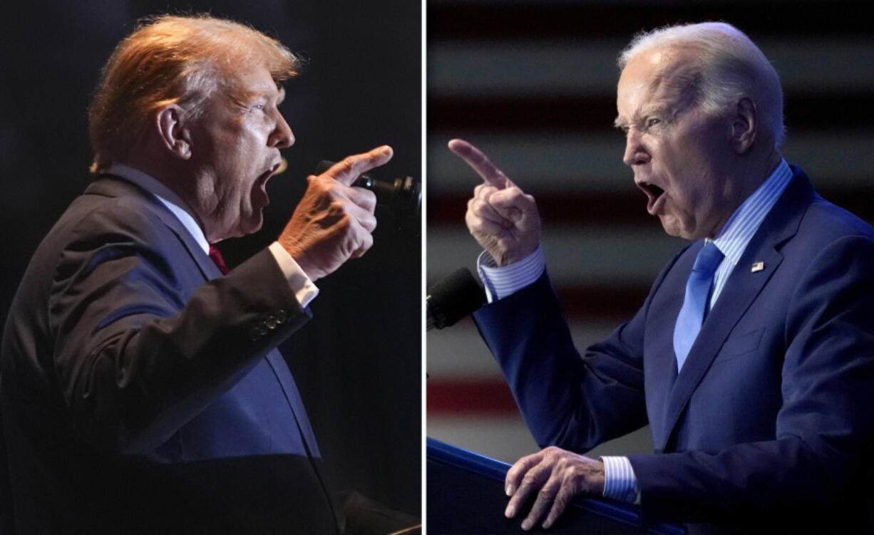 This combination of photos taken in Columbia, S.C. shows former President Donald Trump, left, on Feb. 24, 2024, and President Joe Biden on Jan. 27, 2024. The clash between Biden and Trump on Thursday, June 27, may be the most consequential presidential debate in decades. Biden is desperately seeking momentum amid pervasive concerns about his age and leadership on key foreign and domestic policies. Trump will step onto the stage brimming with confidence, despite his status as the only presidential debate participant ever convicted of a felony.