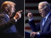 This combination of photos taken in Columbia, S.C. shows former President Donald Trump, left, on Feb. 24, 2024, and President Joe Biden on Jan. 27, 2024. The clash between Biden and Trump on Thursday, June 27, may be the most consequential presidential debate in decades. Biden is desperately seeking momentum amid pervasive concerns about his age and leadership on key foreign and domestic policies. Trump will step onto the stage brimming with confidence, despite his status as the only presidential debate participant ever convicted of a felony.