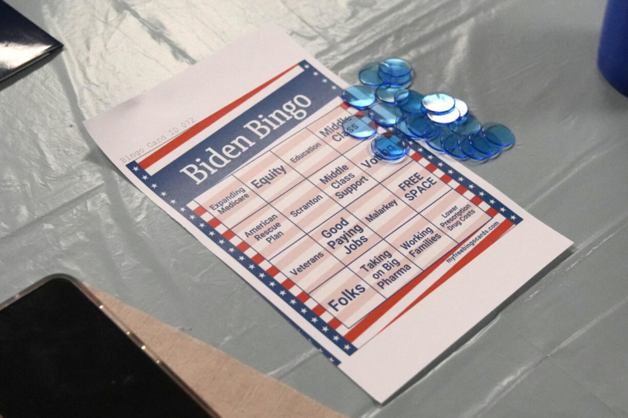 A bingo card at the campaign event for seniors in support of President Joe Biden&rsquo;s reelection campaign, Thursday, June 13, 2024, in Phoenix.