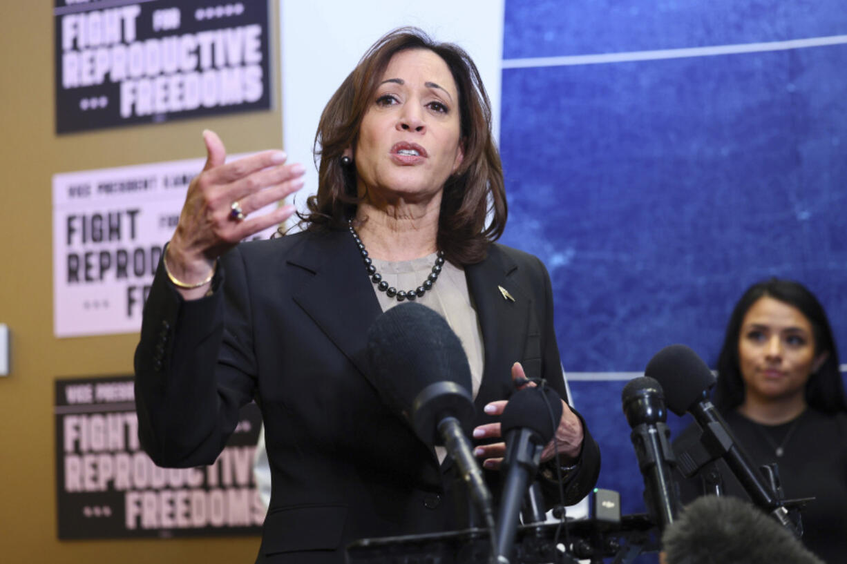 FILE - Vice President Kamala Harris speaks at Planned Parenthood, March. 14, 2024, in St. Paul, Minn. Planned Parenthood will spend $40 million ahead of November&rsquo;s elections to bolster President Joe Biden and leading congressional Democrats. It will initially target eight states: Arizona, Georgia, Pennsylvania, Wisconsin, North Carolina, Montana, New Hampshire and New York.