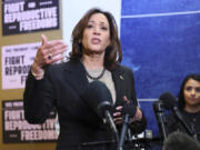 FILE - Vice President Kamala Harris speaks at Planned Parenthood, March. 14, 2024, in St. Paul, Minn. Planned Parenthood will spend $40 million ahead of November&rsquo;s elections to bolster President Joe Biden and leading congressional Democrats. It will initially target eight states: Arizona, Georgia, Pennsylvania, Wisconsin, North Carolina, Montana, New Hampshire and New York.