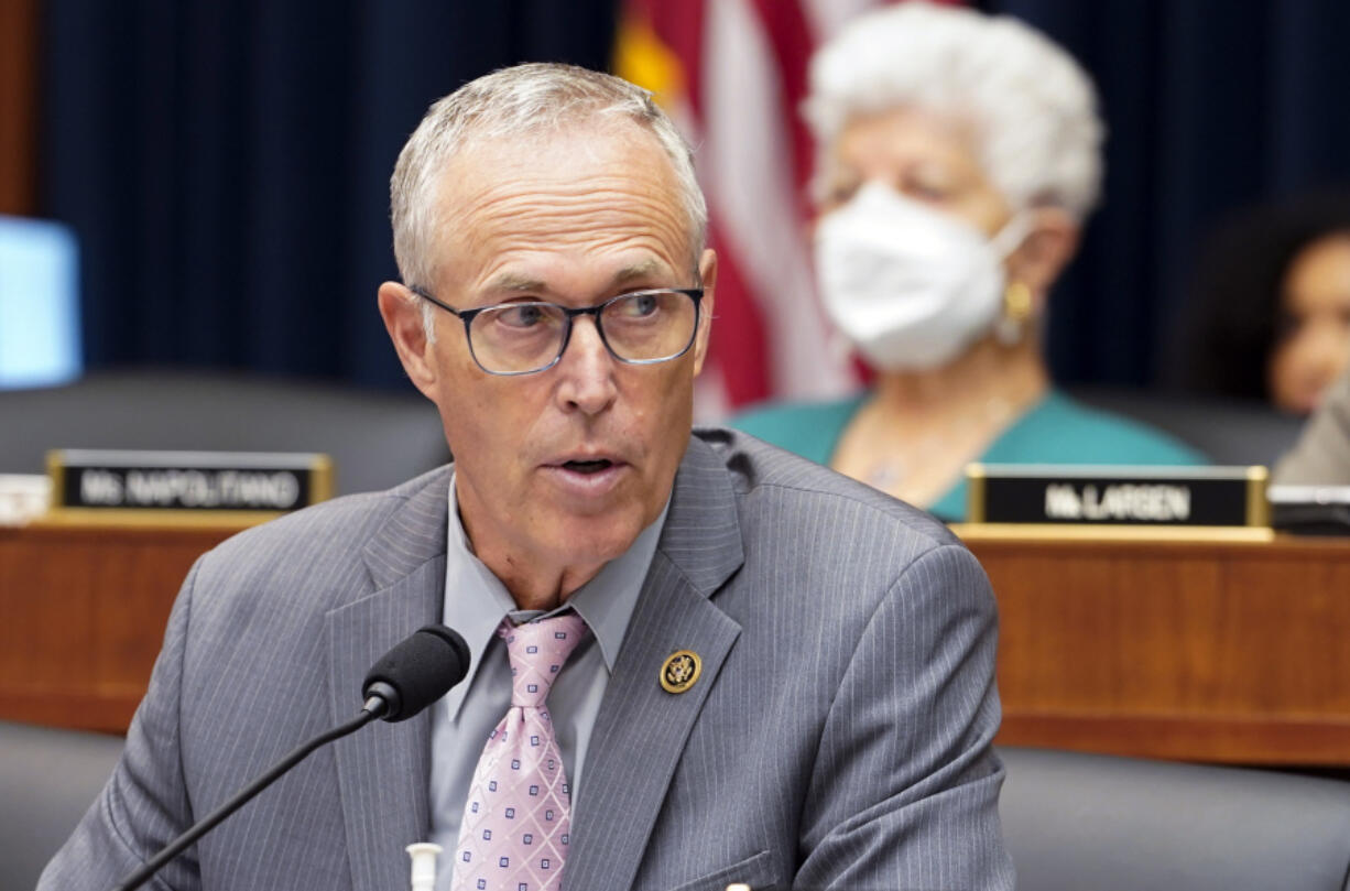 FILE - Rep. Jared Huffman, D-Calif., speaks as the House Committee on Transportation and Infrastructure works to advance the Water Resources Development Act of 2022, on Capitol Hill in Washington, May 18, 2022. A group of House Democrats is warning about the far-right Project 2025 agenda for a Trump White House. The Stop Project 2025 Task Force is announced by Huffman.