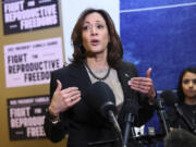 FILE - Vice President Kamala Harris speaks at Planned Parenthood, March. 14, 2024, in St. Paul, Minn. Harris says &quot;everything is at stake&quot; with reproductive health rights in November&#039;s presidential election. Harris&#039; statements from segments of an MSNBC interview that aired Sunday, June 23, comes as the Biden campaign steps up its focus on contrasting Joe Biden and Donald Trump&#039;s positions on the issue ahead of this Thursday&#039;s presidential debate.