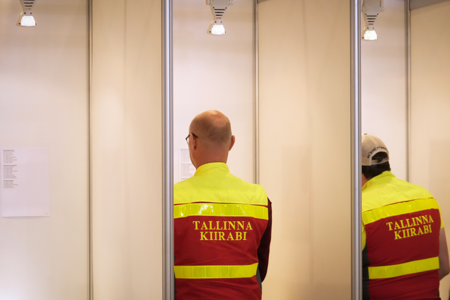 Ambulance workers fill their ballots during the European Parliament election in Tallinn, Estonia, Sunday, June 9, 2024. Polling stations opened across Europe on Sunday as voters from 20 countries cast ballots in elections that are expected to shift the European Union&#039;s parliament to the right and could reshape the future direction of the world&#039;s biggest trading bloc.