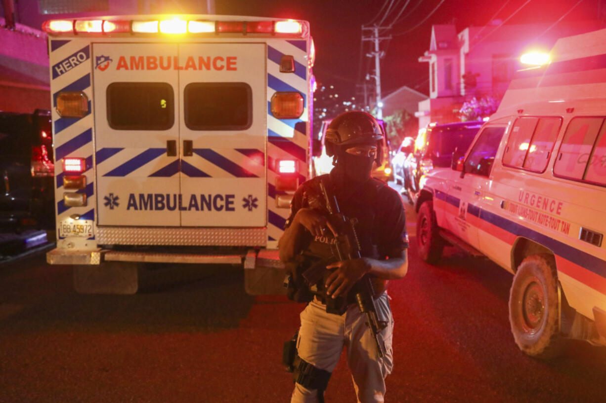 Police guard outside the hospital where Haiti&#039;s newly selected prime minister, Garry Conille was hospitalized in Port-au-Prince, Haiti late Saturday, June 8, 2024. Louis G&eacute;rald Gilles, a member of the transitional presidential council that recently chose Conille, said he was en route to the hospital and did not have further information.