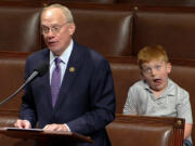 This image from House Television shows Rep. John Rose, R-Tenn., speaking on the floor of the House of Representatives Monday, June 3, 2024, in Washington, as his son Guy makes a face. When political kids upstage their parents, it brings a moment of levity to the official workings of government. It&rsquo;s also a solid case study on the sheer unifying power of humor.