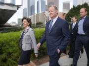 NFL Commissioner Roger Goodell arrives at federal court Monday, June 17, 2024, in Los Angeles. Goodell is expected to testify as a class-action lawsuit filed by &ldquo;Sunday Ticket&rdquo; subscribers claiming the NFL broke antitrust laws.