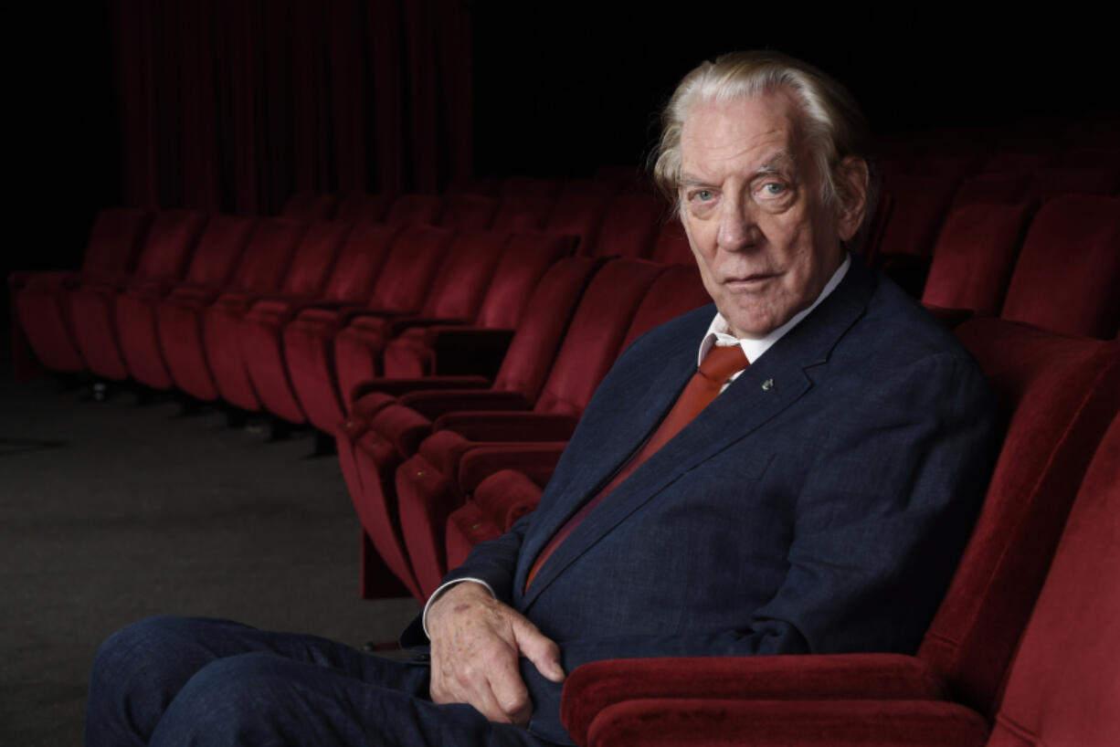 FILE - Actor Donald Sutherland appears at the Academy of Motion Picture Arts and Sciences in Beverly Hills, Calif., on Oct. 13, 2017. Sutherland, the towering Canadian actor whose career spanned &quot;M.A.S.H.&quot; to &quot;The Hunger Games,&quot; has died at 88.