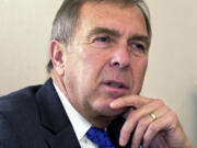 FILE - Rep. George Nethercutt, R-Wash., pauses while speaking in Olympia, Wash., Feb. 3, 2003. Nethercutt, who was a Spokane lawyer with little political experience when he ousted Democratic Speaker of the House Tom Foley as part of a stunning GOP wave that shifted national politics to the right in 1994, died Friday, June 14, 2024, near Denver. He was 79.