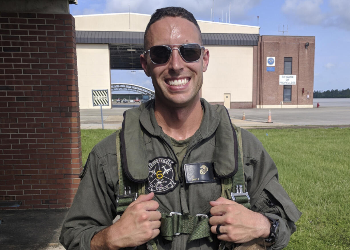 This undated image provided by Amber Sax shows Capt. John Sax, one of five U.S. Marine Corps service members killed when their MV-22B Osprey crashed in California in 2022. Over the last two years, four Osprey crashes have killed a total of 20 service members. On Wednesday, June 12, 2024, the House subcommittee on National Security, the Border and Foreign Affairs will hold an oversight hearing into the Osprey&rsquo;s safety record and Pentagon management of the program.