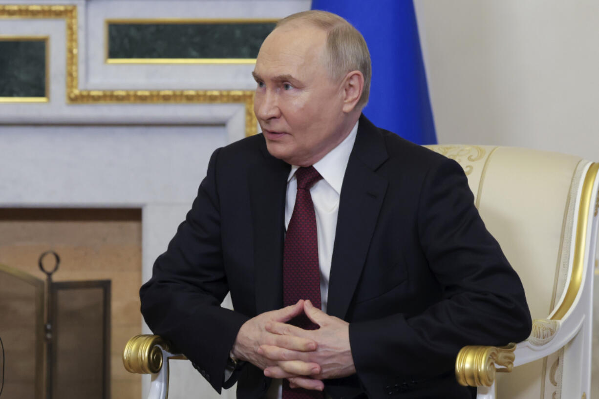 Russia&rsquo;s President Vladimir Putin listens to Bolivia&rsquo;s President Luis Arce during their talks on the sidelines of the St. Petersburg International Economic Forum in St. Petersburg, Russia, Thursday, June 6, 2024.