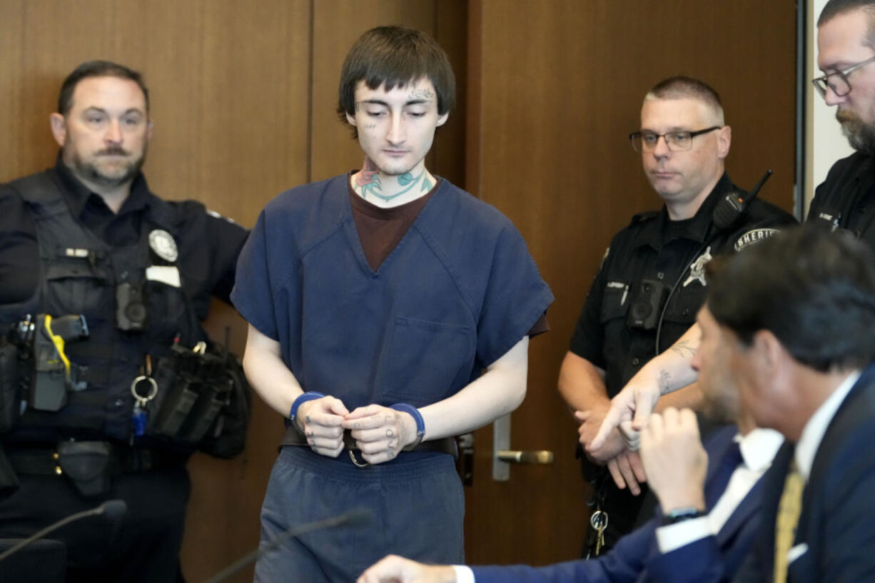 FILE - Robert E. Crimo III, appears for a case management meeting before Judge Victoria A. Rossetti at the Lake County Courthouse in Waukegan, Ill., Wednesday, May. 29, 2024.  Robert Crimo III,  accused of killing seven people and injuring dozens more, including children, at a Fourth of July parade in suburban Chicago in 2022 is scheduled for a court hearing Wednesday, June 26, 2024, when it is possible he will change his not guilty plea, the  prosecutor says.   (AP Photo/Nam Y.