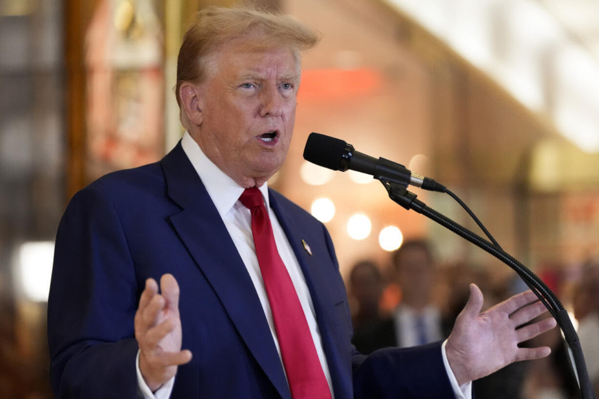 Former President Donald Trump speaks during a news conference at Trump Tower, Friday, May 31, 2024, in New York. A day after a New York jury found Donald Trump guilty of 34 felony charges, the presumptive Republican presidential nominee addressed the conviction and likely attempt to cast his campaign in a new light.