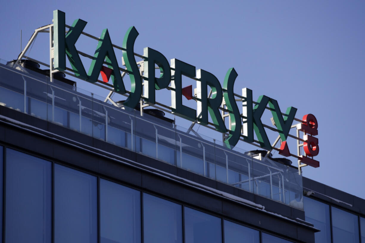 FILE - The sign is seen above the headquarters of Kaspersky Lab in Moscow Monday, Jan. 30, 2017. The cybersecurity firm Kaspersky has denied it is a security threat after the U.S. Commerce Department banned use of its software in the United States. Kaspersky said in a statement that the Commerce Department&rsquo;s decision, announced Thursday, June 20, 2024, would not affect its ability to sell and promote its cyber threat intelligance offerings and training in the U.S.