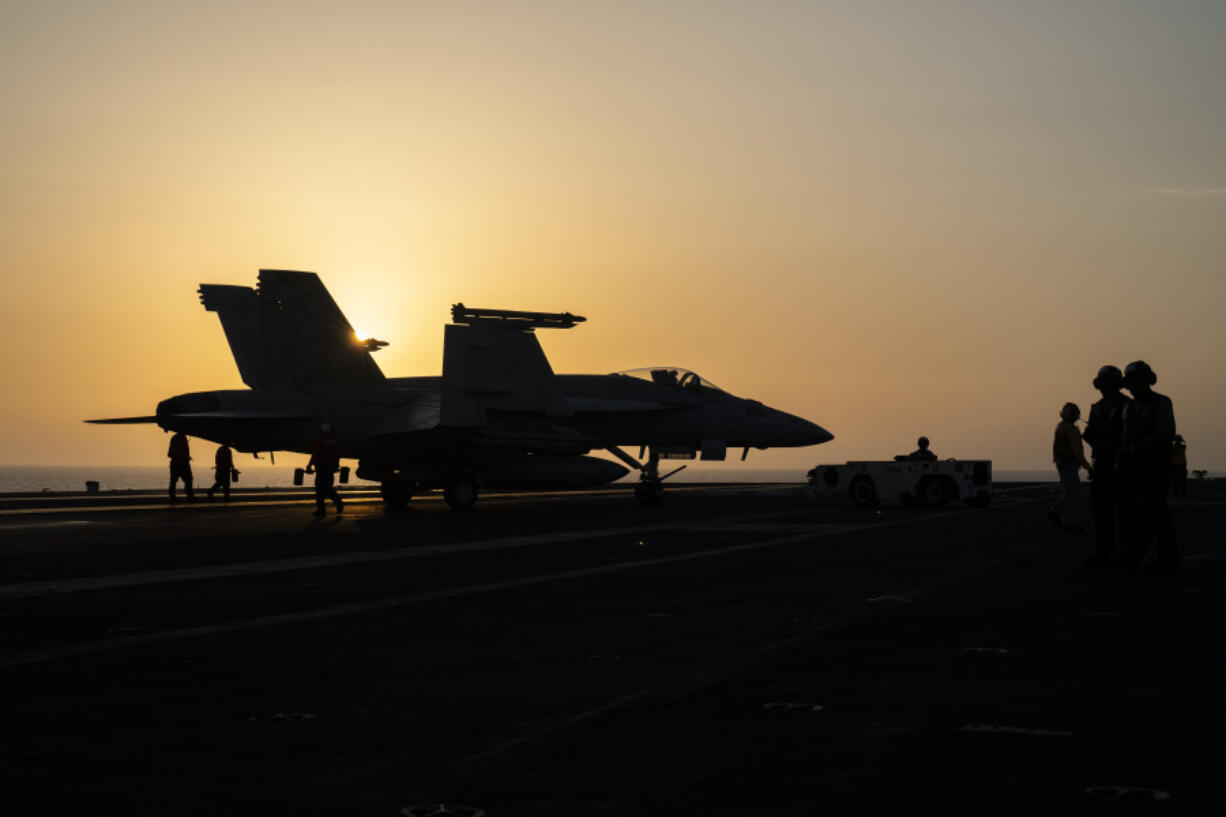 A fighter jet parks on the deck of the USS aircraft carrier Dwight D. Eisenhower, also known as &lsquo;IKE&rsquo;, in the Red Sea, Tuesday, June 11, 2024.