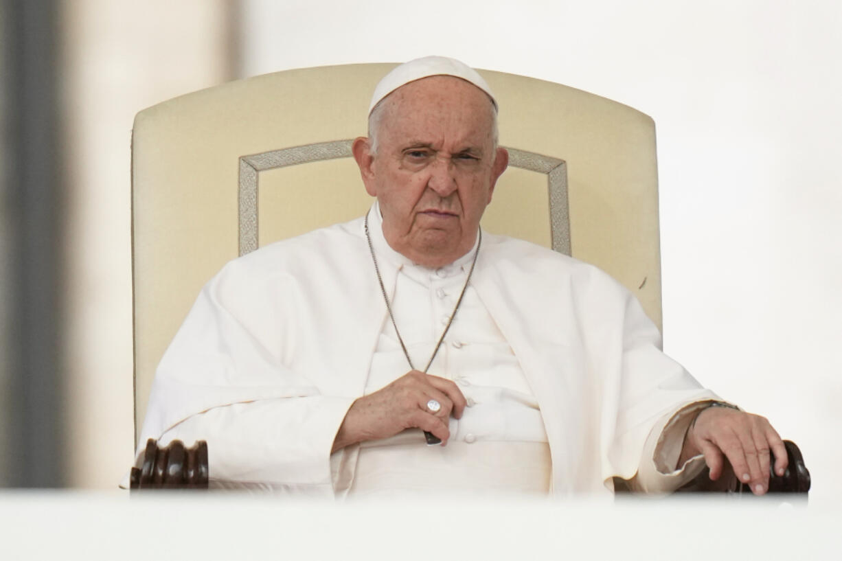 FILE - Pope Francis during his weekly general audience in St. Peter&rsquo;s Square at The Vatican, on Oct. 18, 2023. One of the defendants in the Vatican&rsquo;s big financial trial has formally complained to the United Nations that Pope Francis violated his human rights by authorizing wide-ranging surveillance during the investigation.