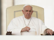 FILE - Pope Francis during his weekly general audience in St. Peter&rsquo;s Square at The Vatican, on Oct. 18, 2023. One of the defendants in the Vatican&rsquo;s big financial trial has formally complained to the United Nations that Pope Francis violated his human rights by authorizing wide-ranging surveillance during the investigation.