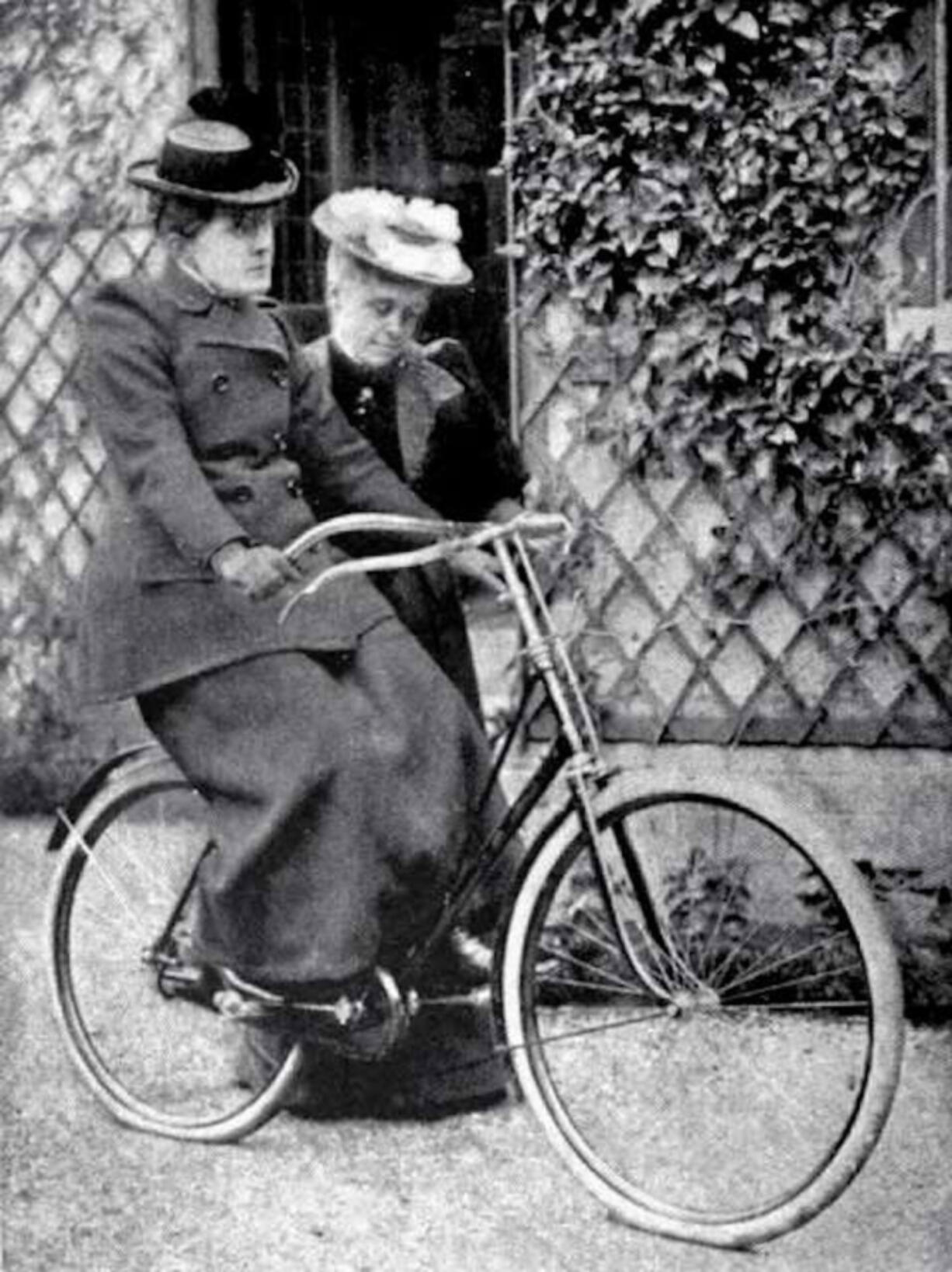 Activist Francis Willard believed in suffrage first and temperance. She&rsquo;s seen here in a photograph from her book, &ldquo;A Wheel within a Wheel,&rdquo; learning to ride a bicycle. Safety bicycles were new; many women showed independence by riding them and learning as Willard did here.