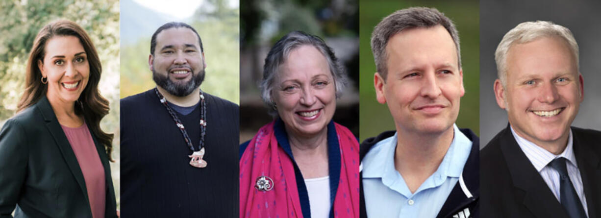 From left are Washington public lands commissioner frontrunners Jaime Herrera Beutler, Patrick DePoe, Sue Kuehl Pederson, Dave Upthegrove and Kevin Van De Wege.