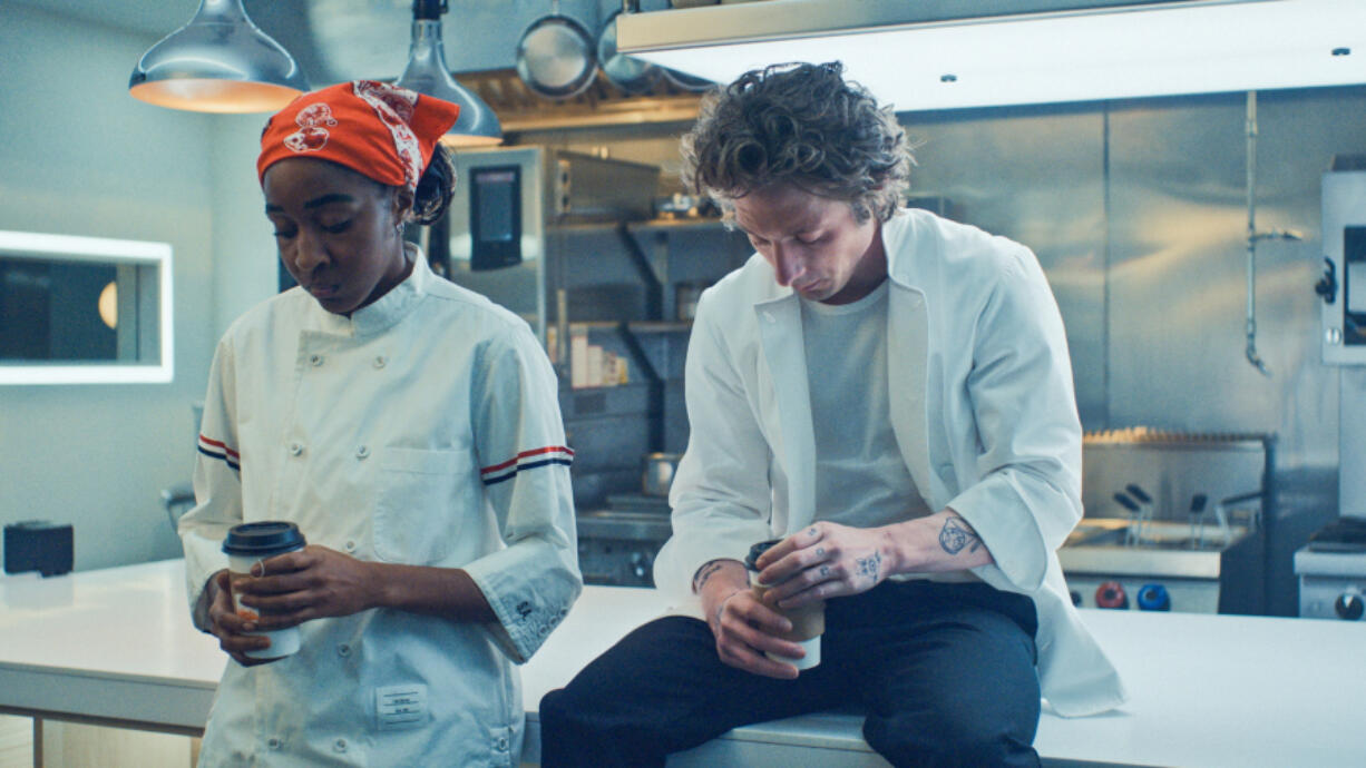 Ayo Edebiri, left, and Jeremy Allen White in Season 3 of &ldquo;The Bear.&rdquo; (FX)