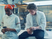 Ayo Edebiri, left, and Jeremy Allen White in Season 3 of &ldquo;The Bear.&rdquo; (FX)