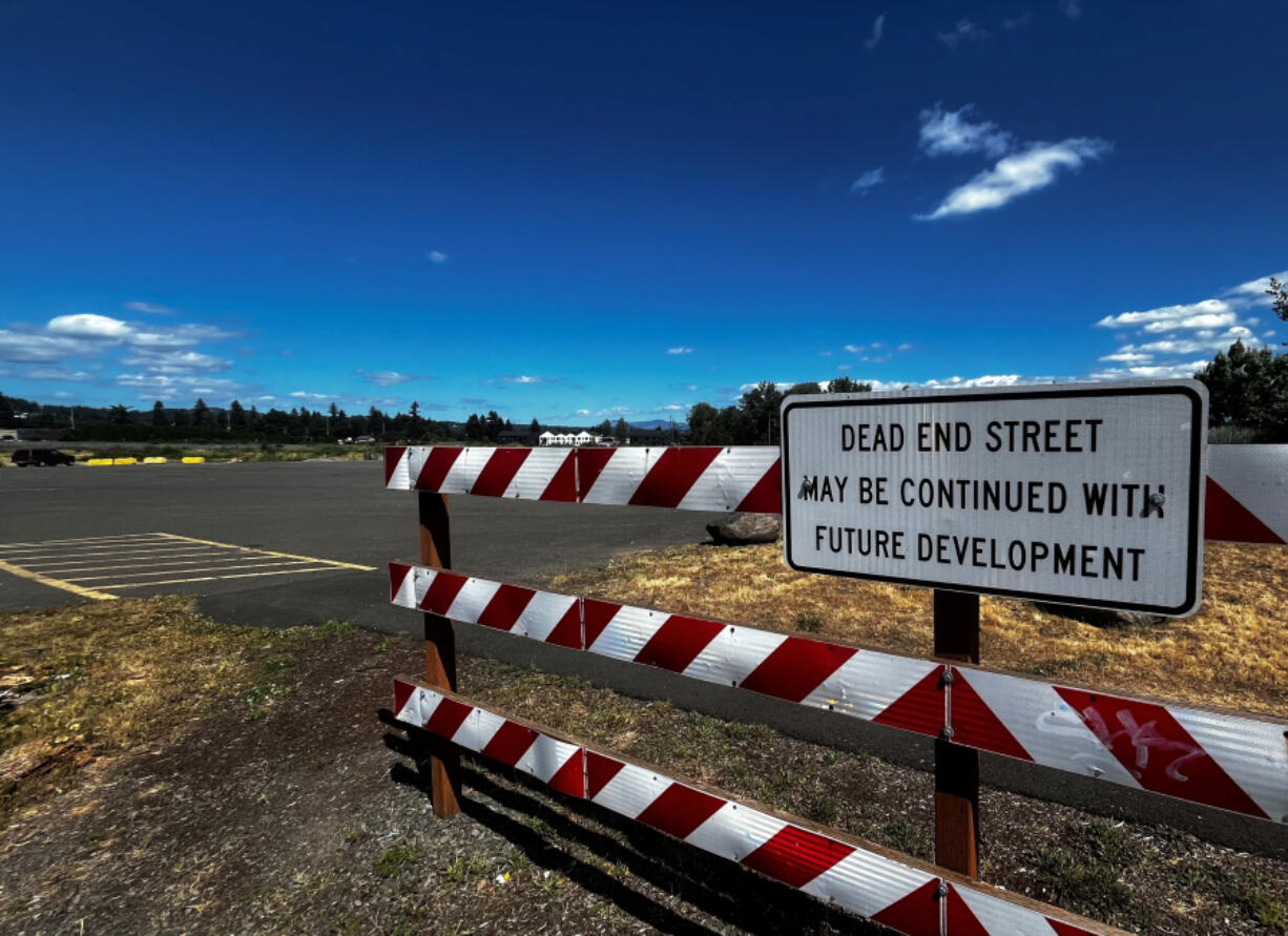 A sign marks the site of a future mixed-use development on the Washougal waterfront near the Washougal Waterfront Park and Trail.