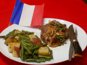 Steak with Shallot Sauce (Steak aux Eschalot) with Potatoes and French Green Beans.