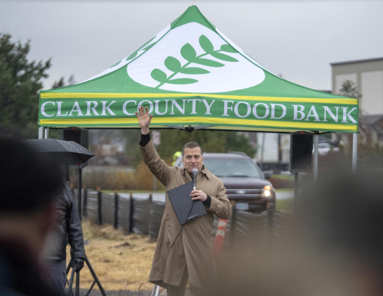 Clark County Food Bank President Alan Hamilton speaks at a Nov. 29, 2022, groundbreaking ceremony for the Clark County Food Bank&rsquo;s new Vision Center.