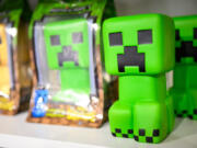 A Minecraft &ldquo;Creeper&rdquo; toy is seen Jan. 27, 2022, at the Toy Fair 2022 in London.