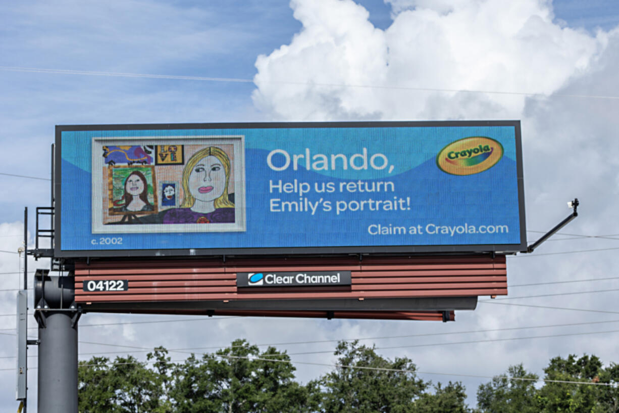 Billboards display kids&rsquo; artwork from Crayola in hopes the owners of the work, now adults, will recognize and claim the artwork in Orlando, Fla. (Willie J.