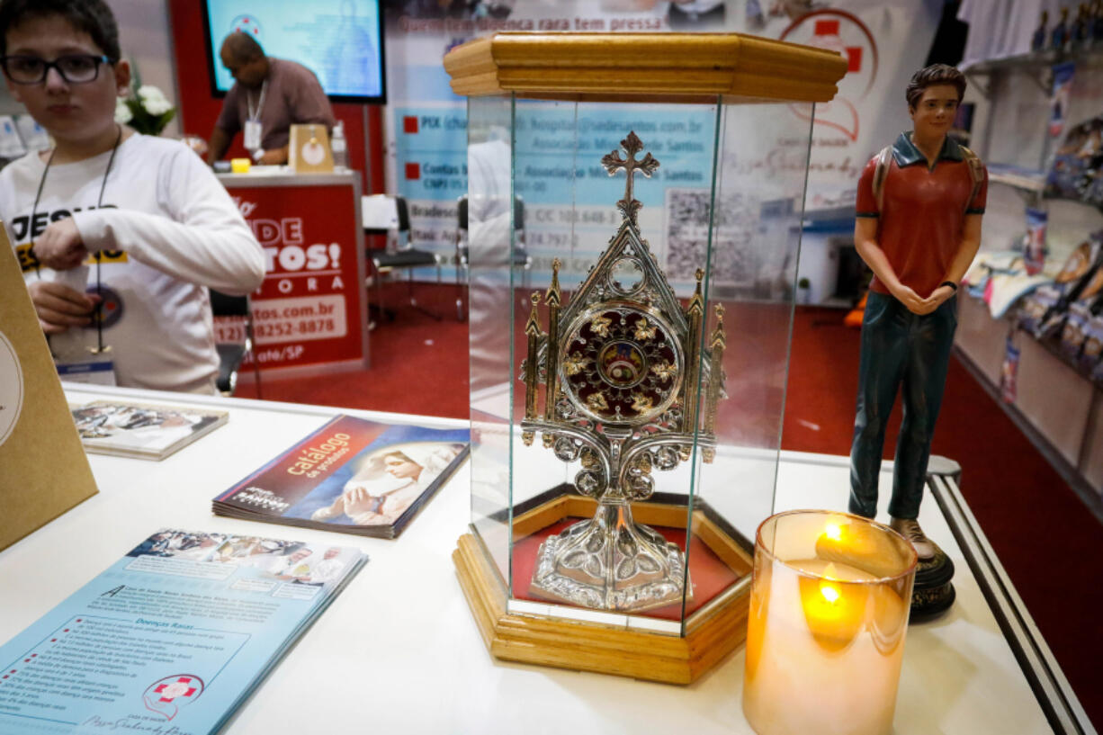 A relic of Blessed Carlo Acutis at ExpoCatolica 2024, on July 4, 2024, in Sao Paulo, Brazil.