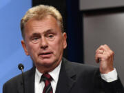 &ldquo;Wheel of Fortune&rdquo; host Pat Sajak speaks as he is inducted into the National Association of Broadcasters Broadcasting Hall of Fame at Encore Las Vegas on April 9, 2018, in Las Vegas.