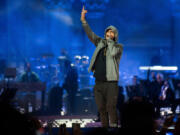 Eminem performs June 6 during &ldquo;Live from Detroit: The Concert at Michigan Central&rdquo; in Detroit.