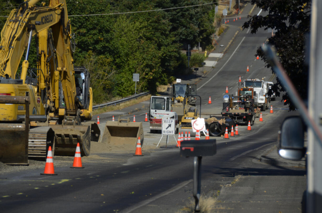 At least 10 homes were evacuated Thursday afternoon when firefighters were called to a major natural gas leak on Northwest 99th Street, directly in front of Columbia River High School. The leak reportedly happened after a contractor working on a water line project in the area accidentally punctured a gas line.