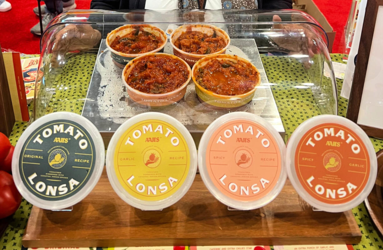 Both vegan and gluten-free, Aaji&rsquo;s Tomato Lonsa is made with fresh tomatoes and Indian spices at the 2024 Summer Fancy Food Show in New York City.