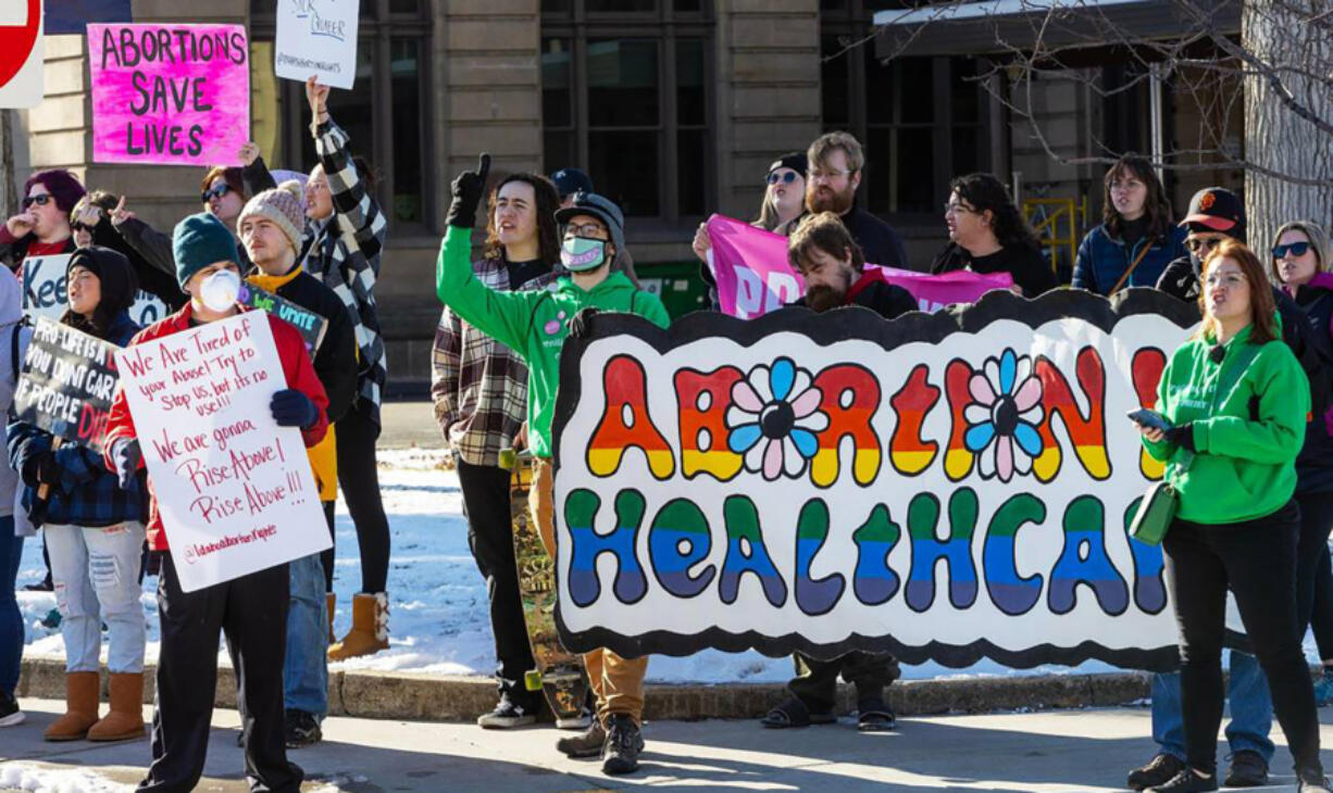 People against a ban on abortion protest at the Idaho Capitol in January 2023. (Sarah A.