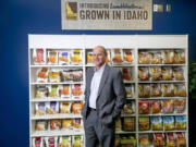 Thomas Werner in front of a display of Lamb Weston&iacute;s frozen-potato products at its new Boise office.