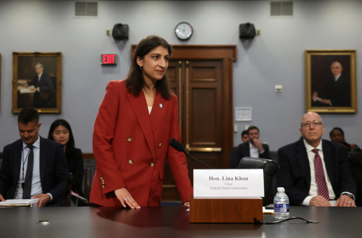 Lina Khan, Chair of the Federal Trade Commission (FTC), arrives to testify before the House Appropriations Subcommittee at the Rayburn House Office Building on May 15, 2024 in Washington, DC. Khan testified on the fiscal year 2025 budget request for the Federal Trade Commission.