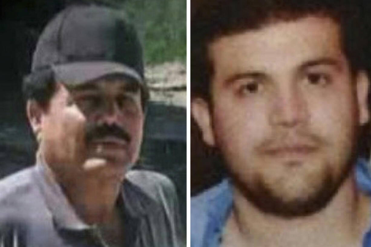 This combo of images provided by the U.S. Department of State show Ismael &Ccedil;&fnof;&uacute;El Mayo&Ccedil;&fnof;&ugrave; Zambada, a historic leader of Mexico&Ccedil;&fnof;&Ugrave;s Sinaloa cartel, left, and Joaquv?n Guzmv&deg;n Lv=pez, a son of another infamous cartel leader, after they were arrested by U.S. authorities in Texas, the U.S. Justice Department said Thursday, July 25, 2024. (U.S.