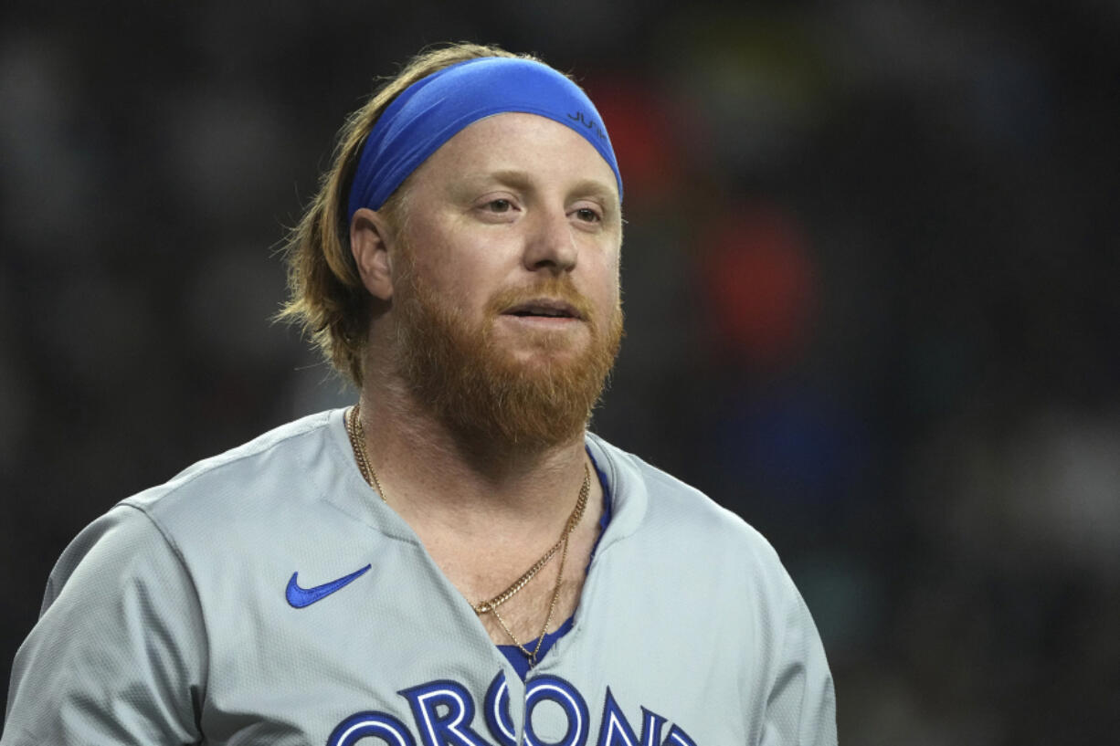 Toronto Blue Jays first base Justin Turner (2) has been acquired by the Seattle Mariners for minor league outfield prospect R.J. Schreck, the Mariners announced on Monday, July 29, 2024.