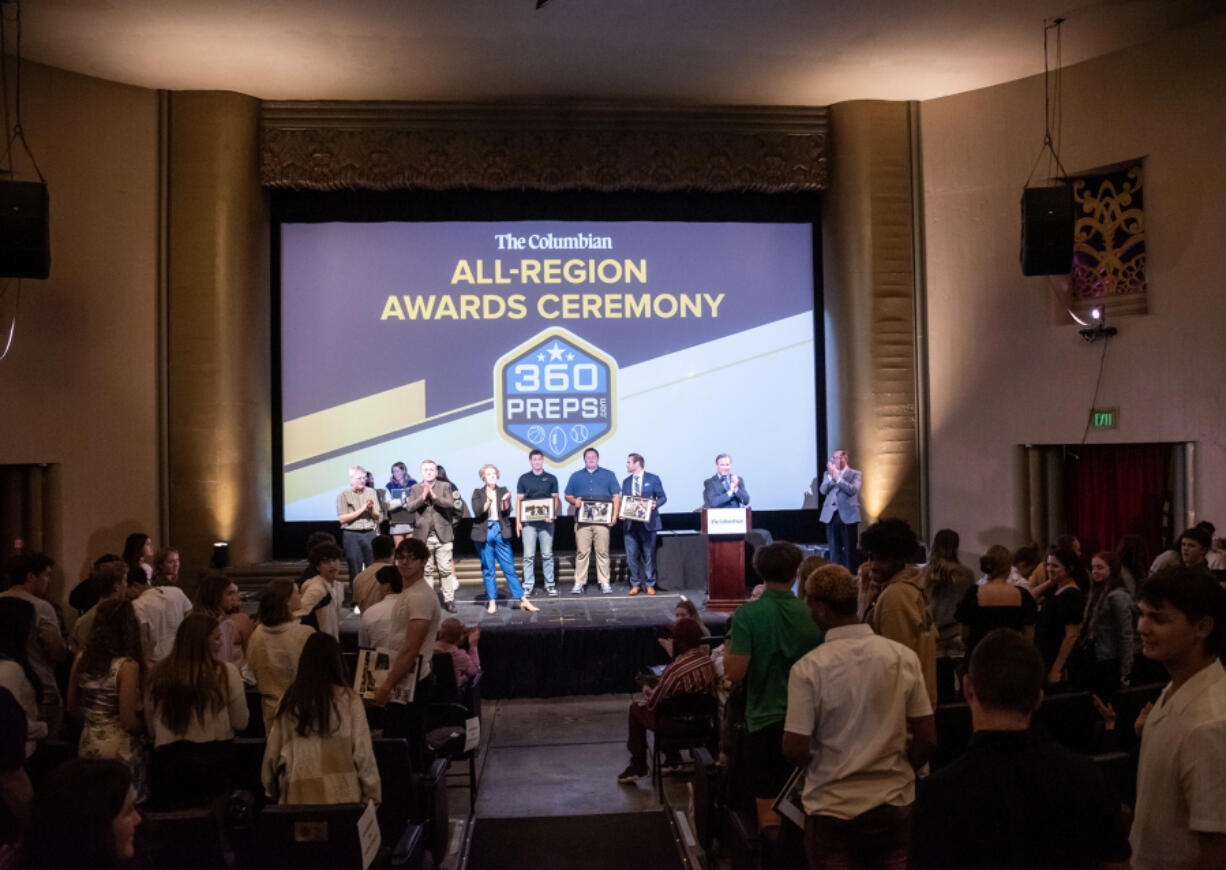 Student athletes are applauded Wednesday, June 5, 2024, during The Columbian's All-Region Awards Ceremony at Kiggins Theatre.