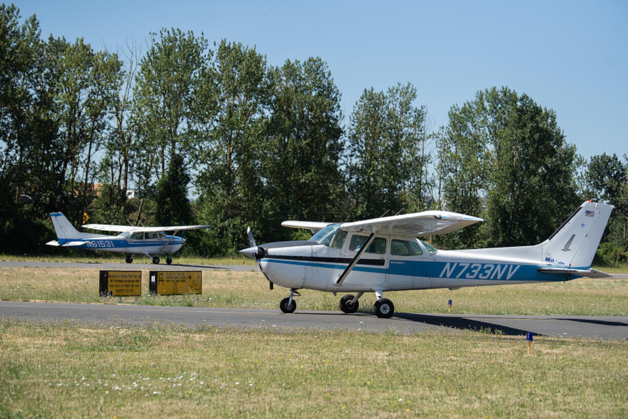 Planes taxi on the runway at Pearson Field on Monday morning. The airport has received $4 million in federal funding in the past five years, allowing for its near complete rehabilitation.