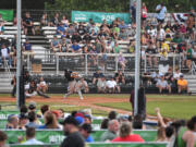 Ridgefield's Taylor Takata bats Thursday, July 18, 2024, during the Raptors’ 5-2 win against the Portland Pickles at Walker Stadium in Portland.