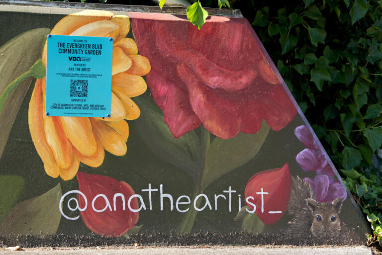 Ana Honsowetz marked her mural along Evergreen Boulevard with her Instagram handle.